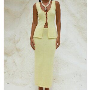 Nadina Butter yellow lemon 2 piece maxi skirt knit set